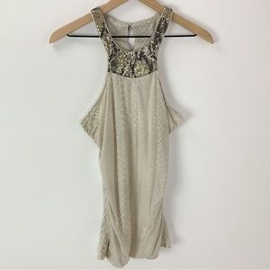 Express Snakeskin Embellished Halter Tank Top Cream Medium INV080